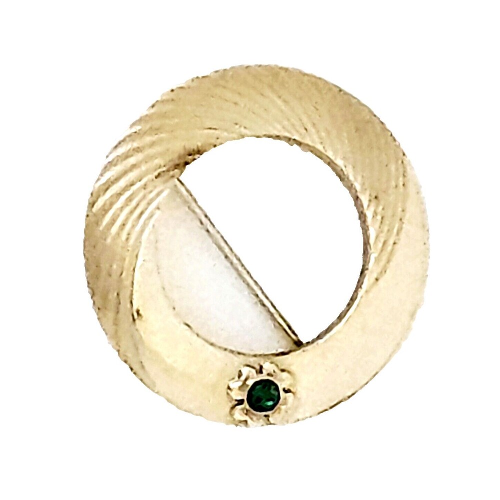 VTG 12K GF Circle Brooch Gold w Shamrock Green Stone Estate Piece 1.10" EUC